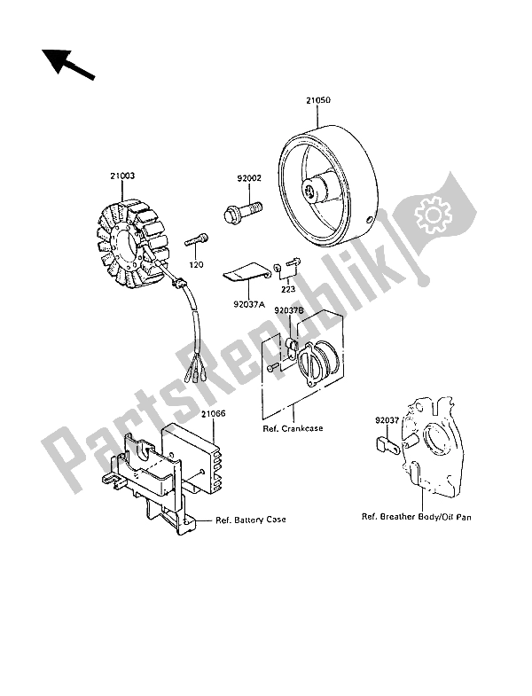 All parts for the Generator of the Kawasaki GPZ 550 1989