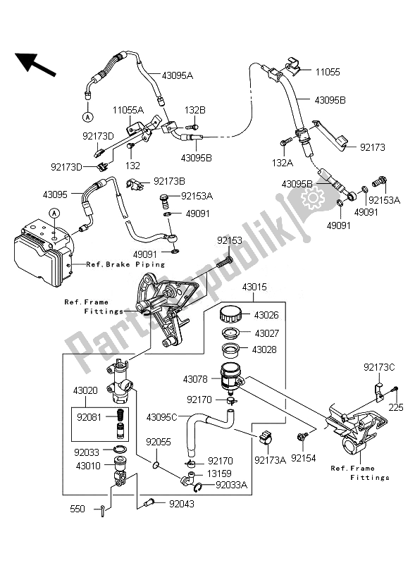 All parts for the Rear Master Cylinder of the Kawasaki Z 1000 ABS 2010