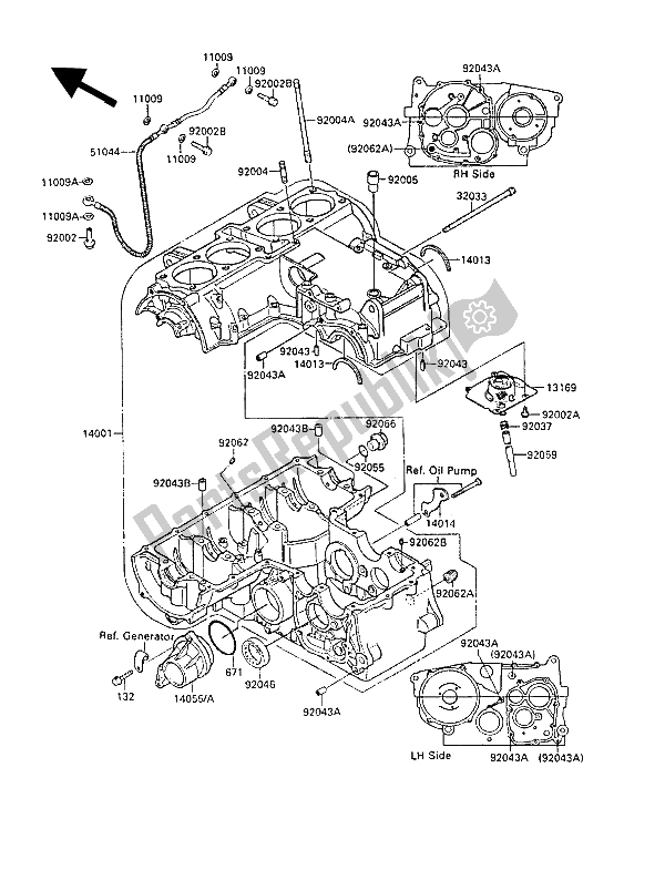 All parts for the Crankcase of the Kawasaki GPZ 600R 1988