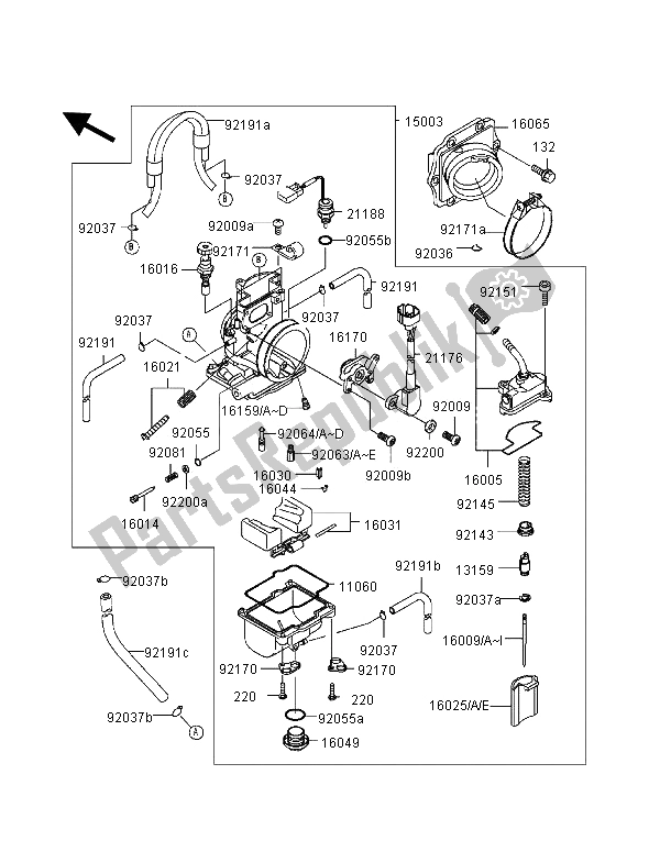 All parts for the Carburator of the Kawasaki KX 250 2000