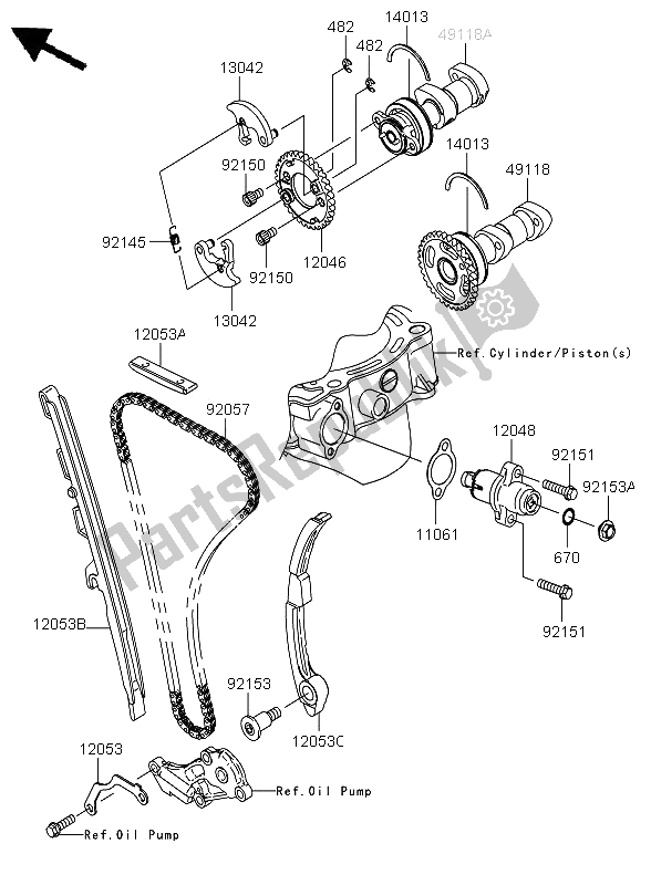 All parts for the Camshaft & Tensioner of the Kawasaki KX 450F 2011