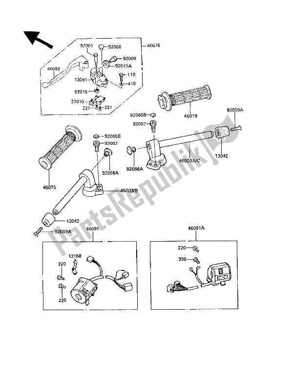 Tutte le parti per il Manubrio del Kawasaki GPZ 600R 1989