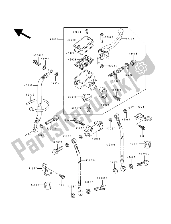 Tutte le parti per il Pompa Freno Anteriore del Kawasaki GPZ 500S 1992