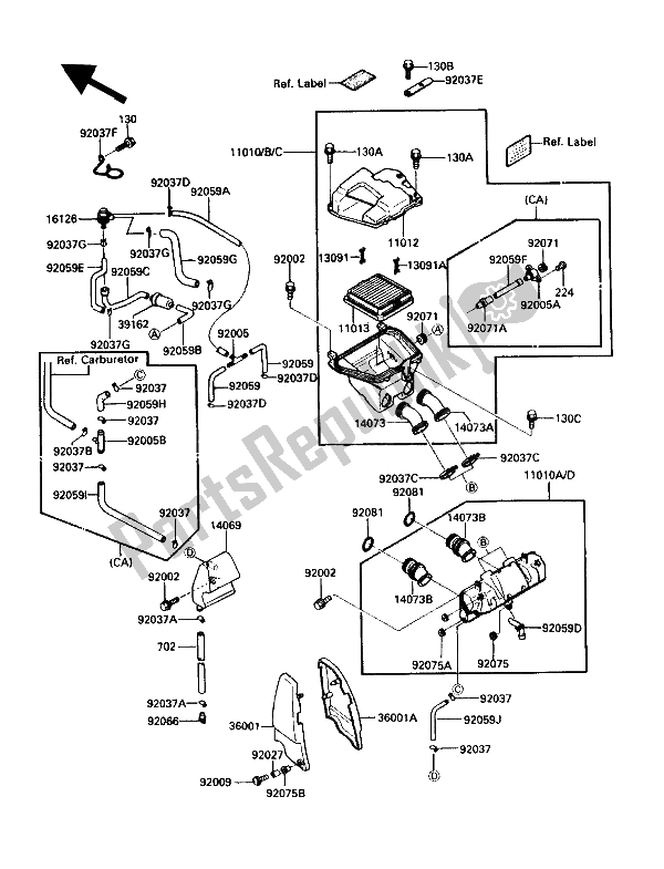 Toutes les pièces pour le Filtre à Air du Kawasaki Voyager XII 1200 1991