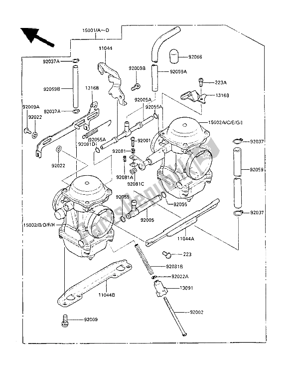 Tutte le parti per il Carburatore del Kawasaki LTD 450 1986
