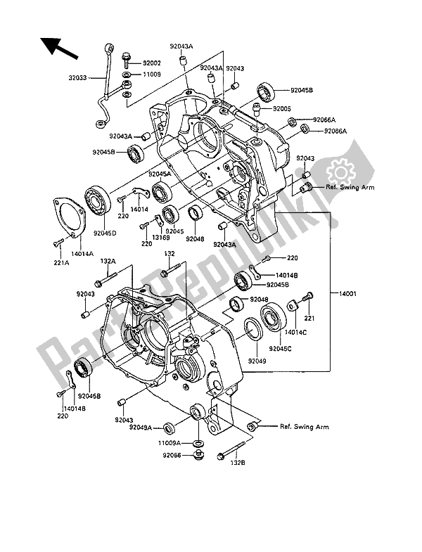 All parts for the Crankcase of the Kawasaki KLR 250 1990