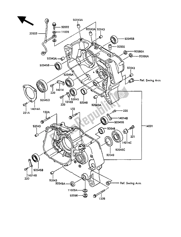 Tutte le parti per il Carter del Kawasaki KLR 250 1990