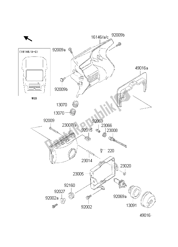 All parts for the Headlight of the Kawasaki KMX 125 2002