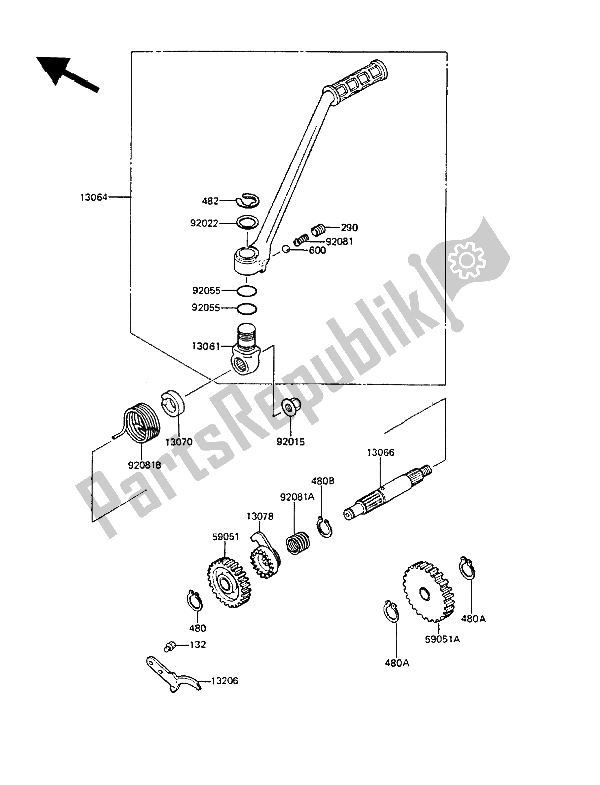 Todas las partes para Mecanismo De Arranque de Kawasaki KMX 125 1987