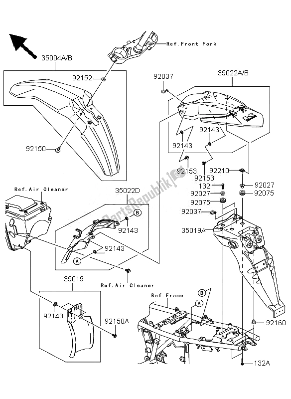 All parts for the Fenders of the Kawasaki KLX 250 2010