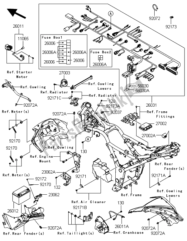 Toutes les pièces pour le Châssis équipement électrique du Kawasaki Ninja 300 2014