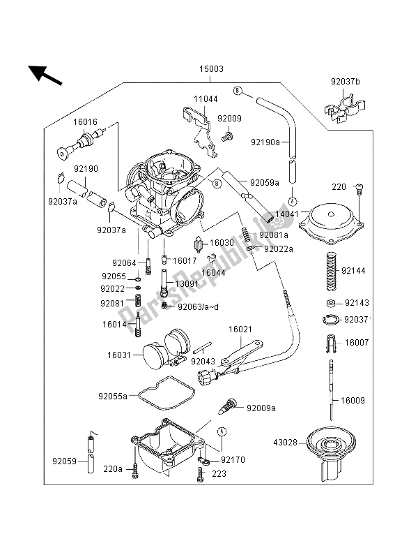 Tutte le parti per il Carburatore del Kawasaki KLX 250R 1996