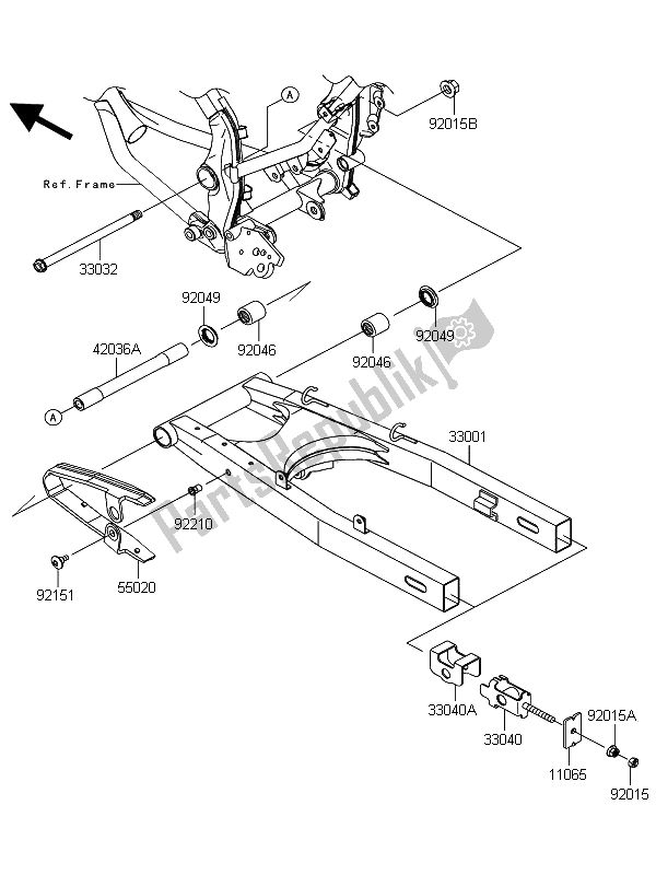 All parts for the Swingarm of the Kawasaki D Tracker 125 2012