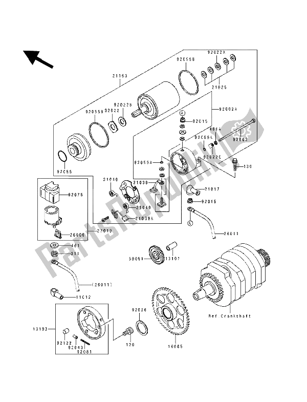 All parts for the Starter Motor of the Kawasaki EL 250E 1991