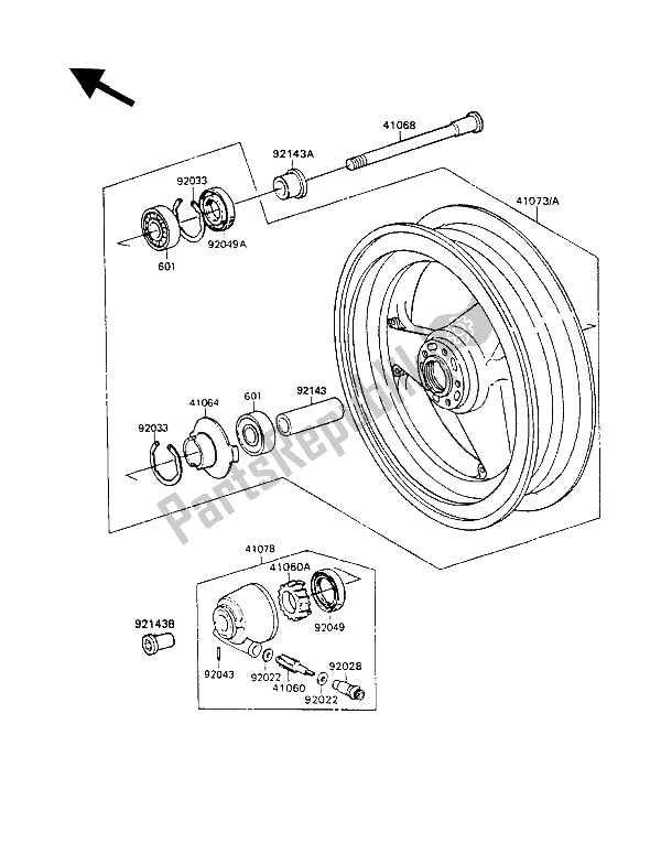 All parts for the Front Hub of the Kawasaki ZXR 750 1989