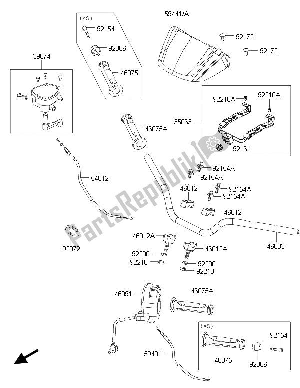 All parts for the Handlebar of the Kawasaki Brute Force 300 2015