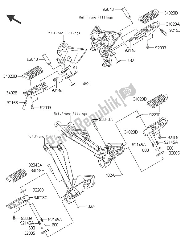 All parts for the Footrests of the Kawasaki Z 1000 SX 2016