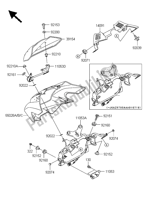 All parts for the Cowling of the Kawasaki Z 1000 2004