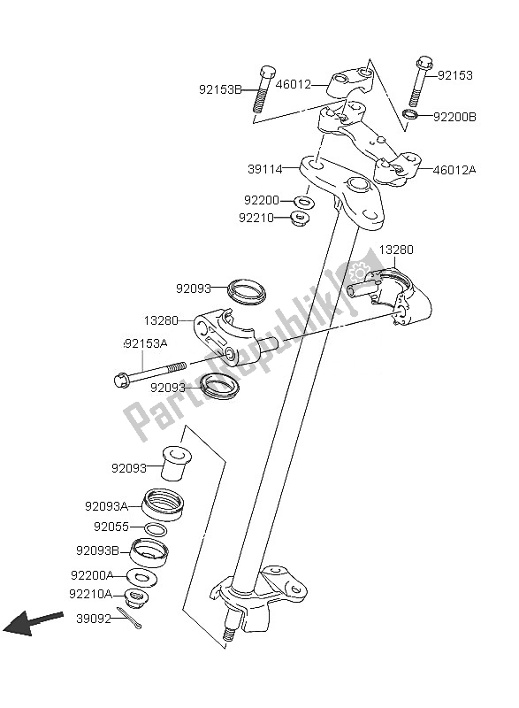 All parts for the Steering Shaft of the Kawasaki KFX 400 2005