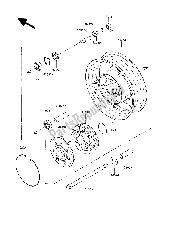 Tutte le parti per il Mozzo Posteriore del Kawasaki ZL 1000 1987