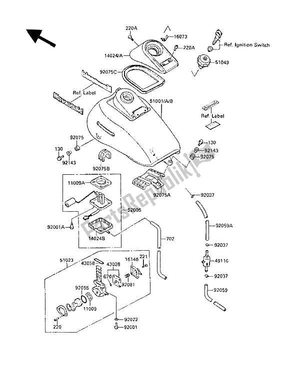 Tutte le parti per il Serbatoio Di Carburante del Kawasaki ZL 1000 1987