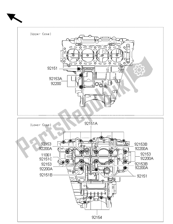 Alle onderdelen voor de Carter Bout Patroon van de Kawasaki Ninja ZX 10R ABS 1000 2015