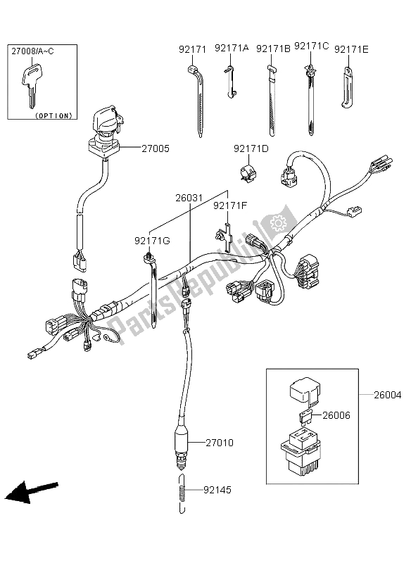 All parts for the Ignition Switch of the Kawasaki KFX 400 2004