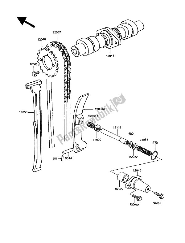 Alle onderdelen voor de Nokkenas En Spanner van de Kawasaki GPZ 305 Belt Drive 1993