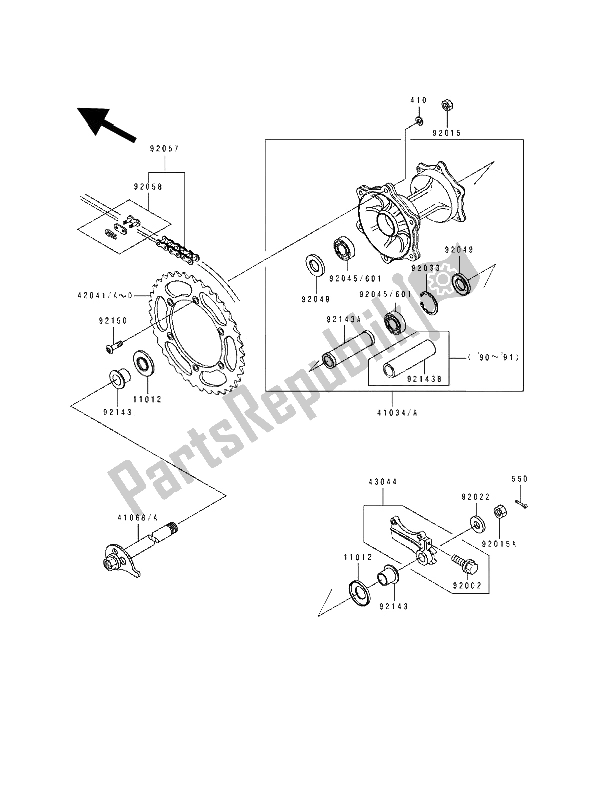 All parts for the Rear Hub of the Kawasaki KDX 200 1990