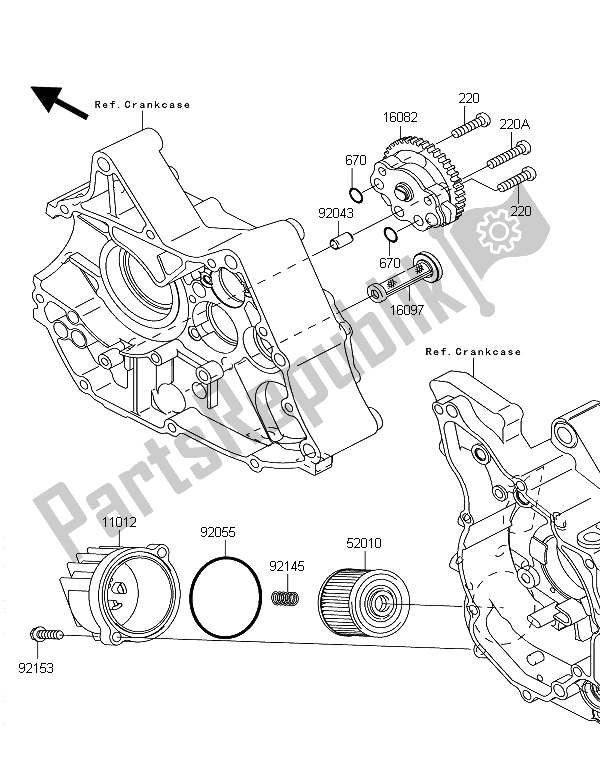 All parts for the Oil Pump of the Kawasaki KLX 110 2009