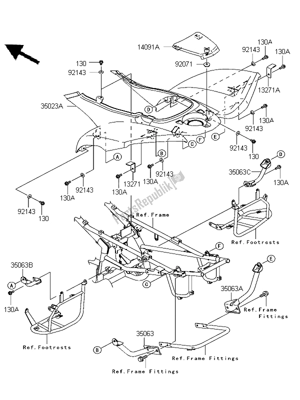 Tutte le parti per il Parafango Posteriore del Kawasaki KFX 700 KSV 700B6F 2006