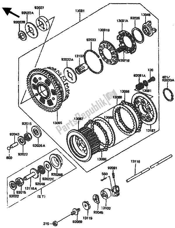 Todas as partes de Embreagem do Kawasaki GPZ 1100 1985