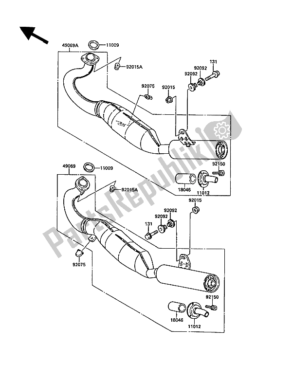 Tutte le parti per il Silenziatore (s) del Kawasaki KR 1 250 1989