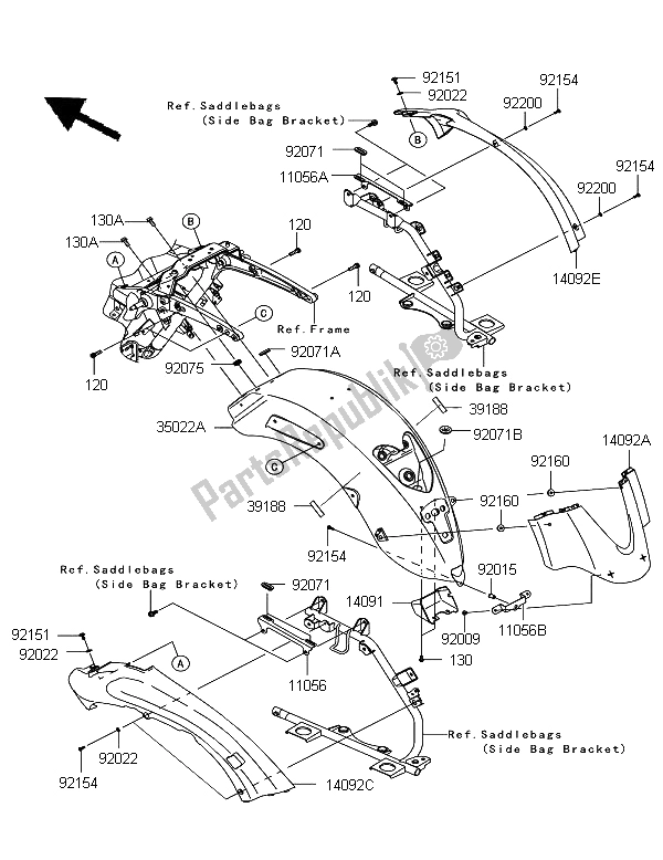 All parts for the Rear Fender of the Kawasaki VN 1700 Voyager Custom ABS 2012