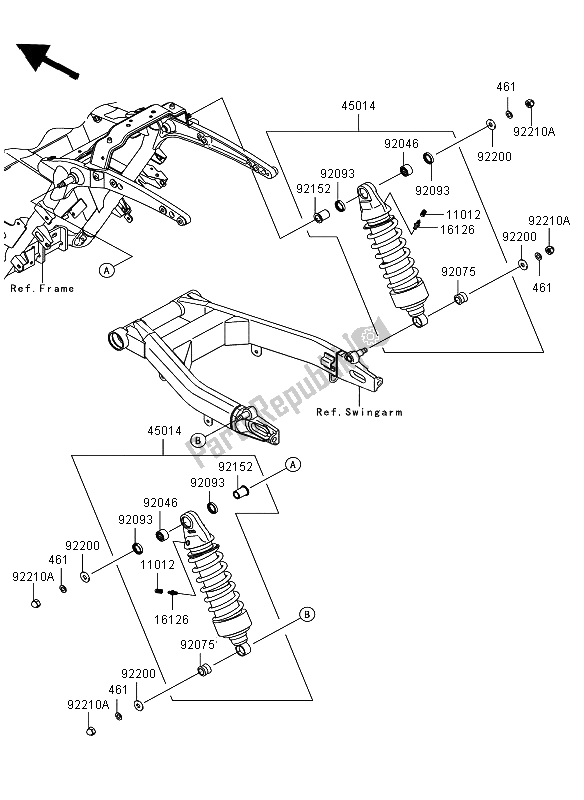 Alle onderdelen voor de Ophanging En Schokdemper van de Kawasaki VN 1700 Voyager ABS 2009