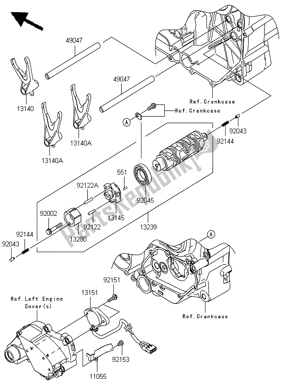 All parts for the Gear Change Drum & Shift Fork of the Kawasaki VN 1700 Classic Tourer 2009