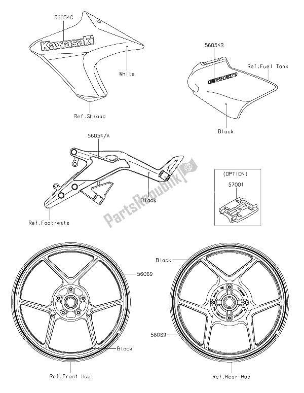 Toutes les pièces pour le Décalcomanies (blanc) du Kawasaki ER 6N 650 2015