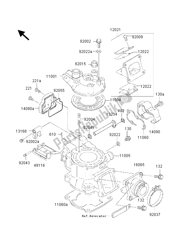 All parts for the Cylinder Head & Cylinder of the Kawasaki KX 85 SW 2001