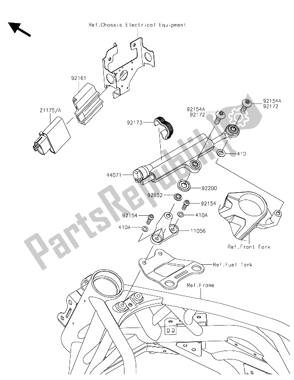 Alle onderdelen voor de Stuurdemper van de Kawasaki Ninja H2R 1000 2015