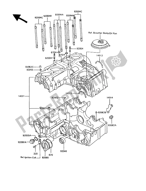 Alle onderdelen voor de Carter van de Kawasaki GT 550 1989