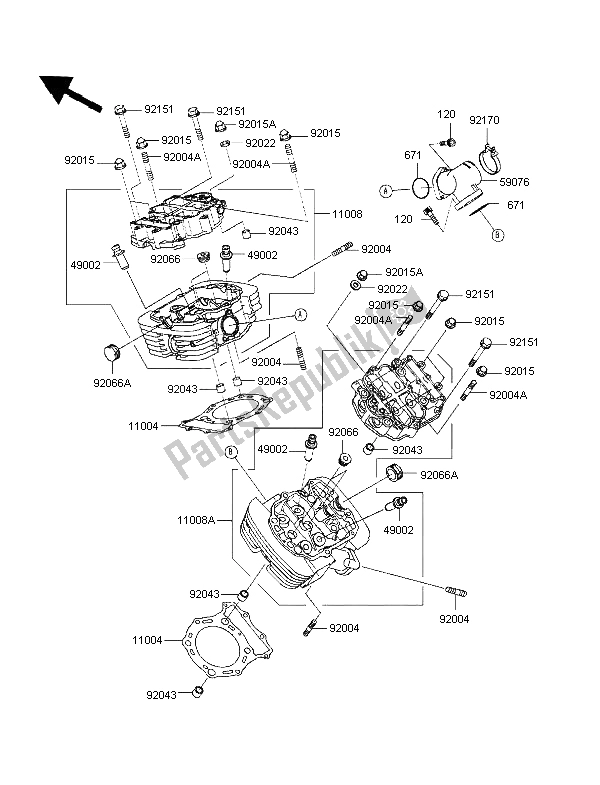 All parts for the Cylinder Head of the Kawasaki VN 1500 Classic 1998