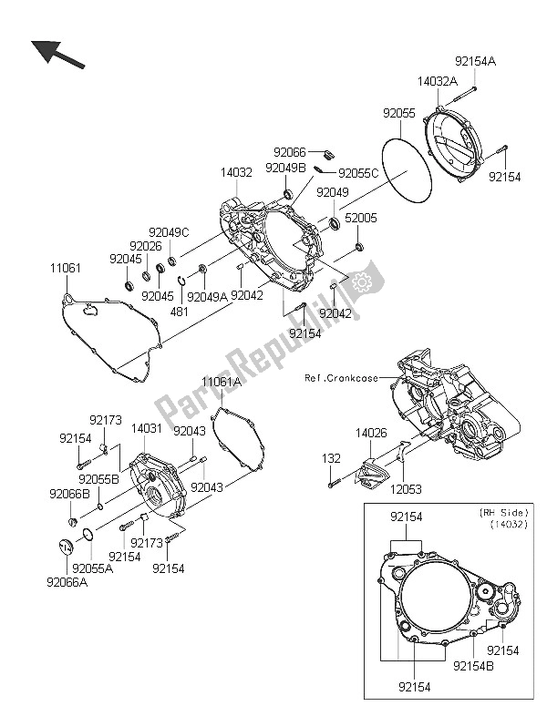 All parts for the Engine Cover(s) of the Kawasaki KX 450F 2016