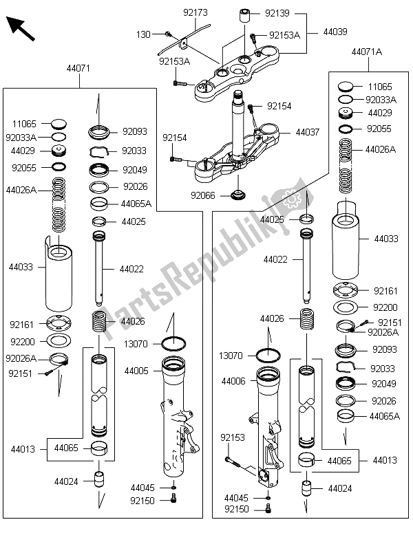 Alle onderdelen voor de Voorvork van de Kawasaki VN 1700 Voyager ABS 2013