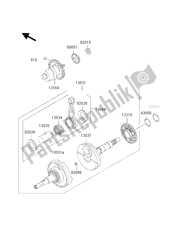 Alle onderdelen voor de Krukas van de Kawasaki KVF 300 2002