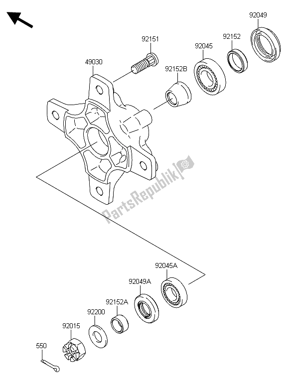 All parts for the Front Hub of the Kawasaki KFX 450R 2013