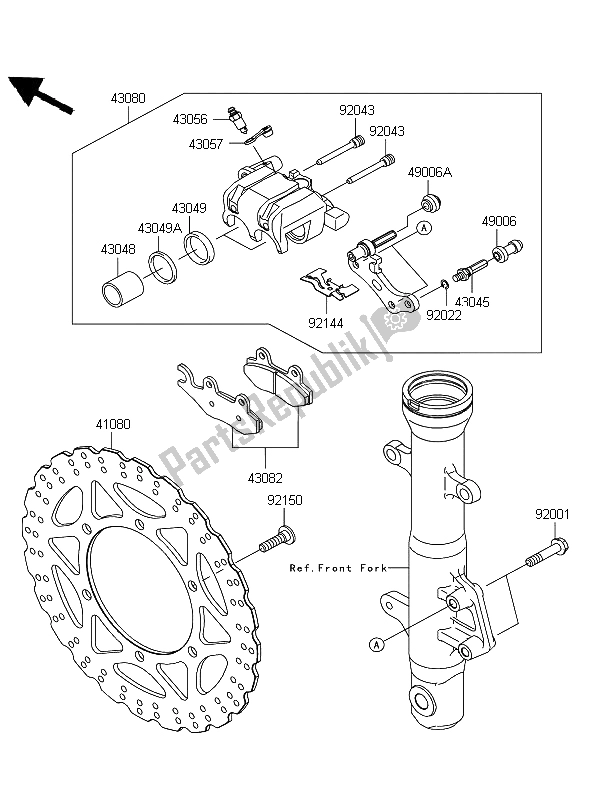 All parts for the Front Brake of the Kawasaki Ninja 250R 2009