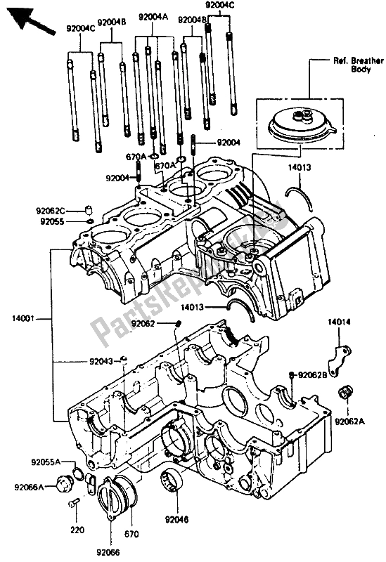 All parts for the Crankcase of the Kawasaki GPZ 400A 1985