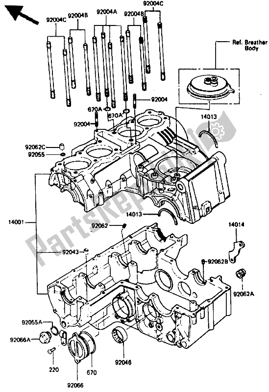 All parts for the Crankcase of the Kawasaki GPZ 400A 1985