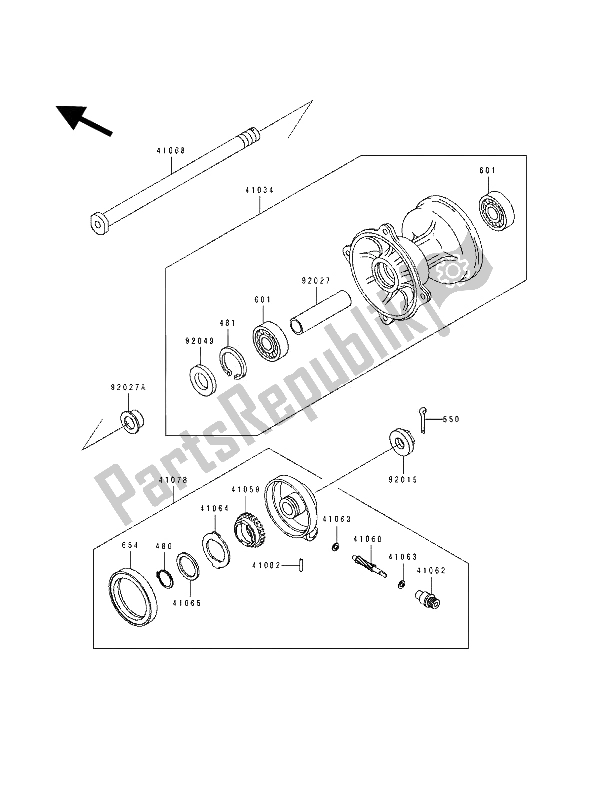 Tutte le parti per il Mozzo Anteriore del Kawasaki KDX 250 1991