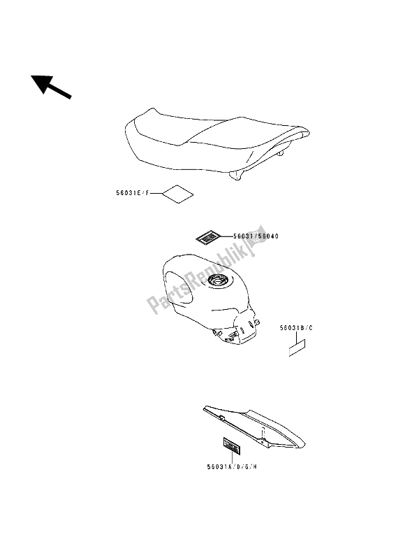 All parts for the Labels of the Kawasaki ZZ R 600 1994